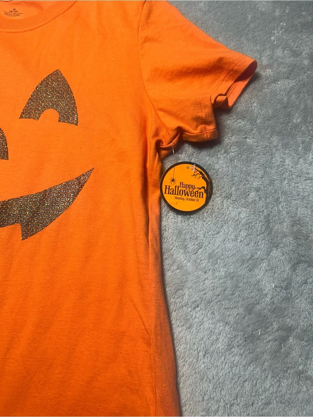Kids Orange Pumpkin Face Halloween Costume Tee